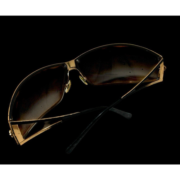Vintage Versace Mod 2040 1166/13 Black And Gold Wrap Shield Sunglasses Y2K Italy